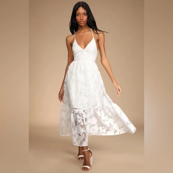 Lulus Feeling Like Forever White Jacquard Organza
Lace-Up Midi Dress - Picture 3 of 6
